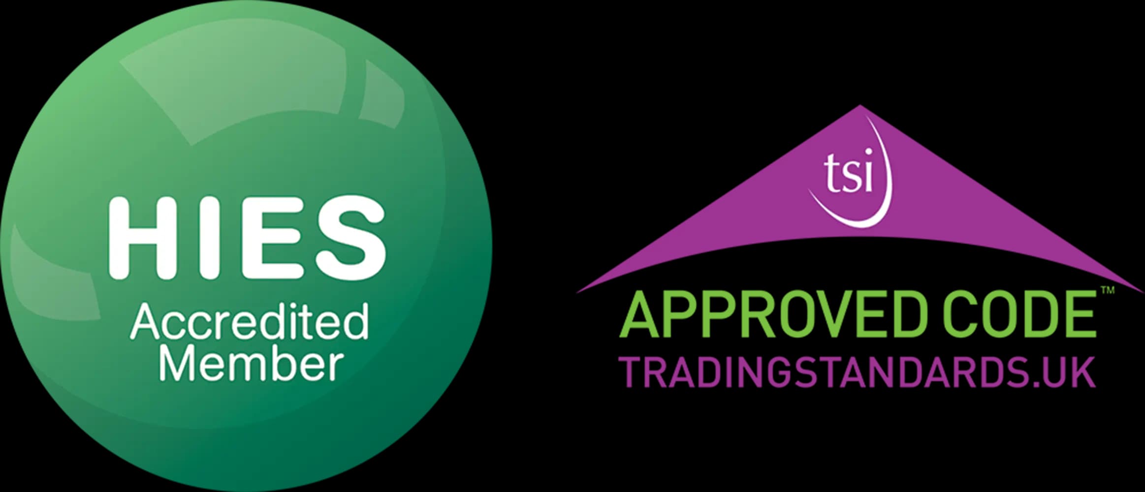 HIES Accredited Member logo and TSI - Approved Code - tradingstandards.uk logo